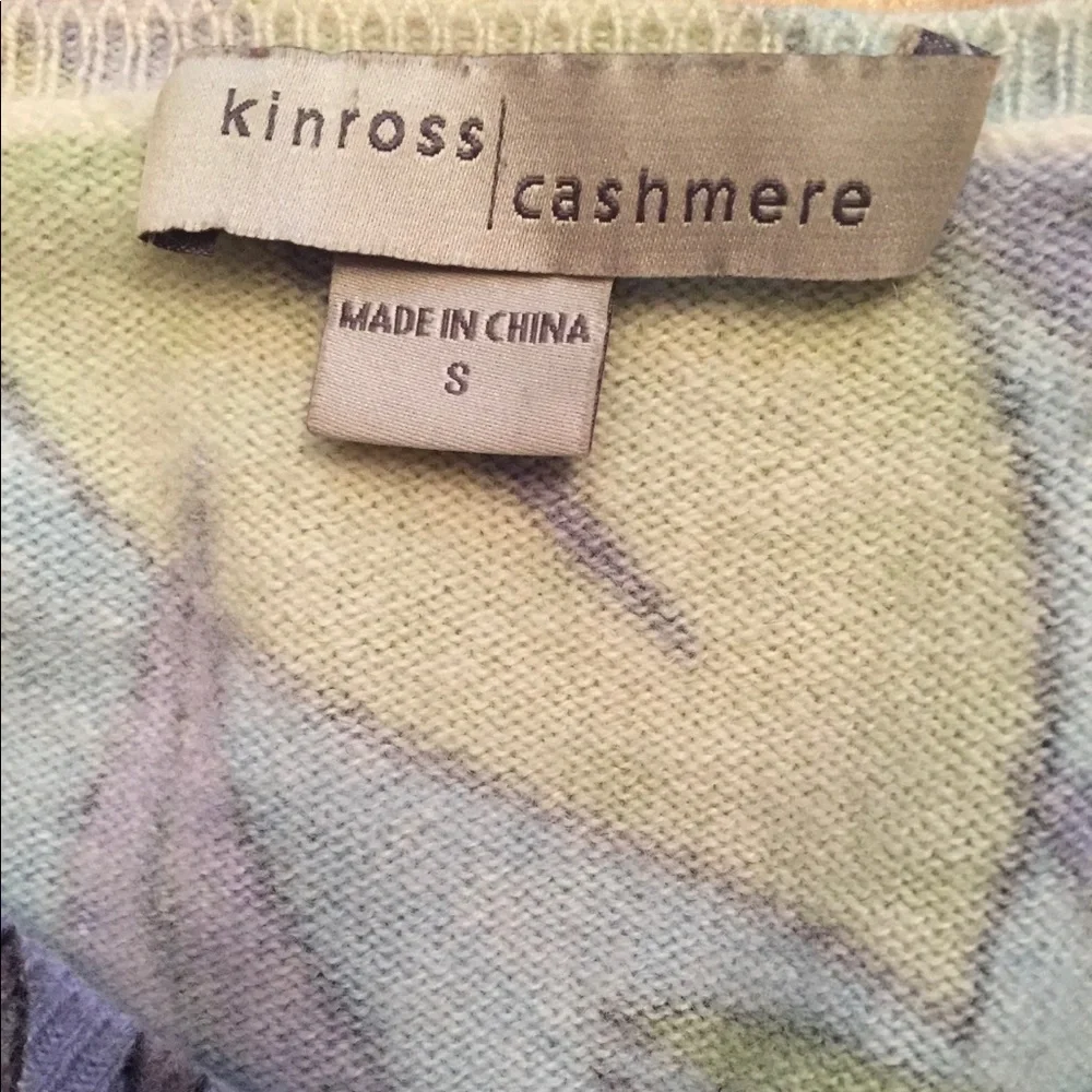 KINROSS SWEATER CASHMERE CREWNECK PURPLE BLACK YELLOW GREEN FLORAL SMALL